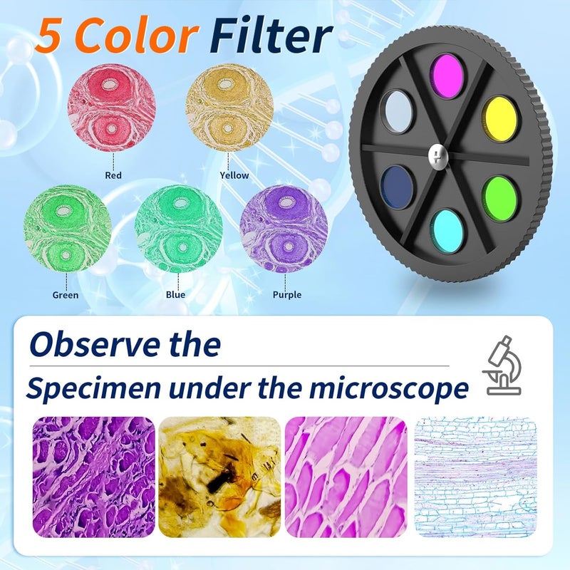 JECONE Microscope for Adults & Kids, 40X-2000X High-Power Compound Microscope for Students, School Lab & Home Schooling,Equiped with Slides Set & Phone Holder(A1) - Image 4